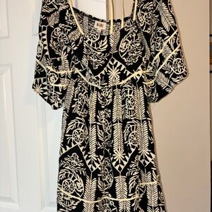 BiBi Black and Cream Patterned Mini Dress